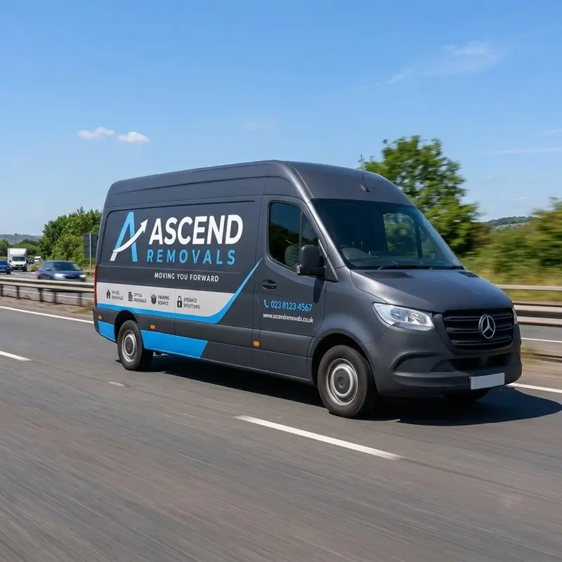 Ascend Removals electric van at Southampton docks